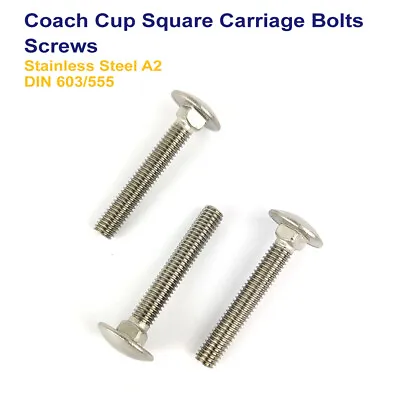 M5 X 70mm COACH CUP SQUARE CARRIAGE BOLTS SCREWS STAINLESS STEEL A2 DIN 603 • £1.59
