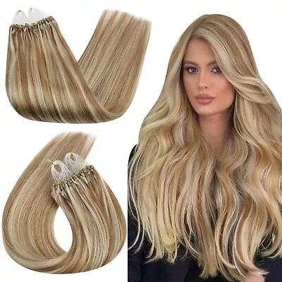 Ugeat Micro Bead Human Hair Extensions Golden Brown Highlighted Bleach Blonde... • $74.25