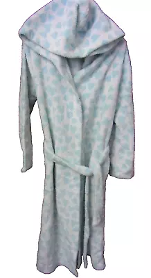 MATALAN Women's SMALL Waffle Fleece  HEART HOODED DRESSING GOWN White/aqua VGC • £7.99