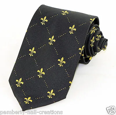 Fleur De Lis Men's Necktie Mardi Gras Party Fashion Wedding Black Neck Tie • $17.95