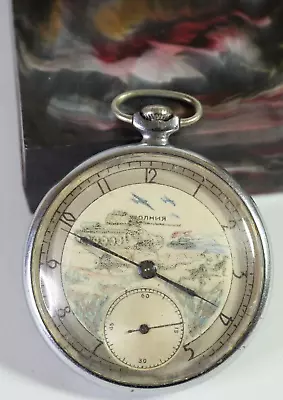 RARE WWII Veteran Handpainted Dial Molnija Molnia USSR Russian Pocket Watch W244 • $189.99