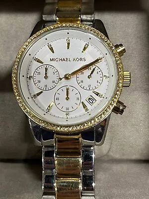 Michael Kors Silver Women's Watch With Rose Gold Dial & Pave Stones Around Bezel • $34.99