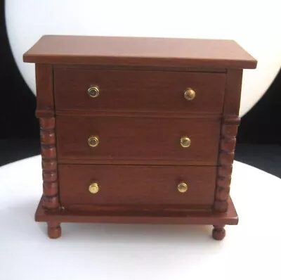 VTG Mini Dollhouse 3 Drawer Wooden Chest Of Drawers /Dresser Goldtone Knobs • $16.56