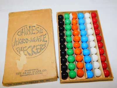 Vintage AKRO AGATE CHINESE CHECKERS Complete 60 Game Marbles Set In Box No. 00 • $39.95