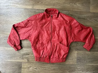 Vintage 80’s 90’s Footlocker Genuine Red Leather Bomber Jacket Size Small RARE • $89.99