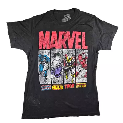 Marvel T Shirt Size M Black Mens Graphic Crew Captain America Hulk Thor • £12.34