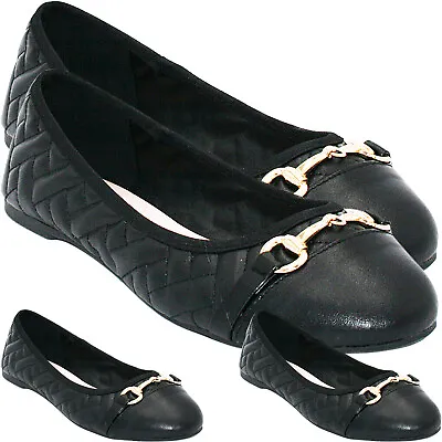 Ladies Womens Flat Ballerina Ballet Casual Work Office Slip On Pumps Shoes Size • £13.95