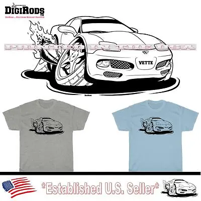 Chevrolet Chevy Corvette C5 Model Year Racing Pipe DigiRods Cartoon Car T Shirt  • $22.95