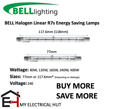 £19.95 • Buy Halogen Linear R7s Energy Saving Lamps Flood Light 80W 120W 160W 240W 400W