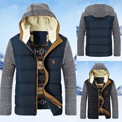 Mens Winter Fleece Hooded Warm Jacket Zip Pocket Solid Long Sleeve Outwear Coats • $44.89