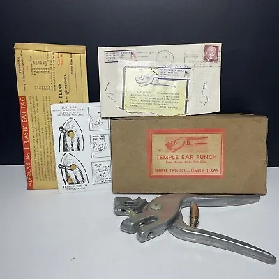 Vintage TEMPLE Tag Co. Cattle Ear Punch Tagger With Box And Paperwork • $35
