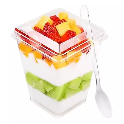 50 Pack 5 Oz Plastic Dessert Cups With Lids And Spoons Yogurt Parfait Cups With • $20.45