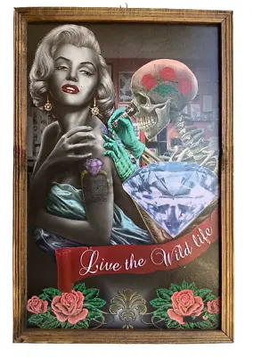 Marilyn Monroe Getting A Tattoo 24 By 36 Inch Rustic Wooden Panting Brand-New • $41.99
