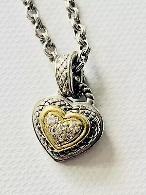 Judith Ripka 16” Sterling Silver 18kt Gold Chunky Heart Diamond Pendant Necklace • $590