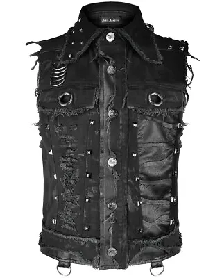 Devil Fashion Mens Goth Punk Waistcoat Vest Top Black Dieselpunk Studs Destroyed • $107.34