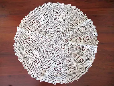 Vintage Hand-crocheted Table Doily Ivory Intricate Pattern /butterflies • $18