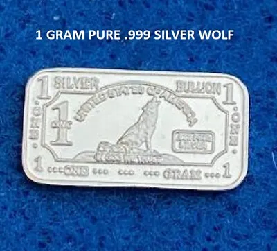 $3.75 • Buy WOLF - 1 GRAM GR G .999 Fine Pure Solid Silver Bullion Bar