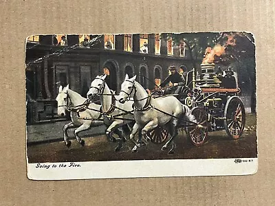 Postcard Firefighting Going To The Fire Horse-Drawn Equipment Firemen • $3.19