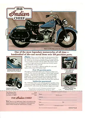 Vintage 1997 Toys Print Ad ART - 1948 Indian Chief Motorcycle Danbury Mint Model • $13.64