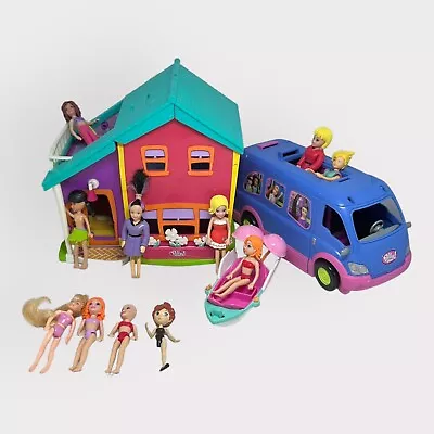 Vintage Polly Pocket Mega Bundle- 11x Figures + Par-Tay Bus + Boat + Doll House • $98.99