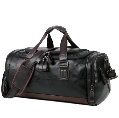 £47.87 • Buy Men's Large Leather Travel Gym Bag Weekend Overnight Duffle Bag Handbag Black