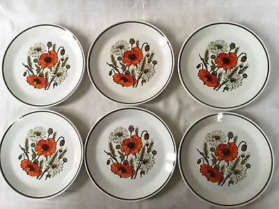 6 X Dinner Plates J & G Meakin England Poppies Poppy 25.5 Cm 10  Large Vintage • £30