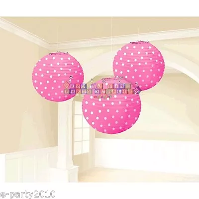 PINK POLKA DOT PAPER LANTERNS (3) ~ Birthday Party Supplies Decorations Baby • $11