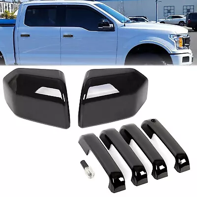 For 2015-2020 Ford F150 GLOSS BLACK Top Half Mirror + Door Handle Covers F-150 • $45