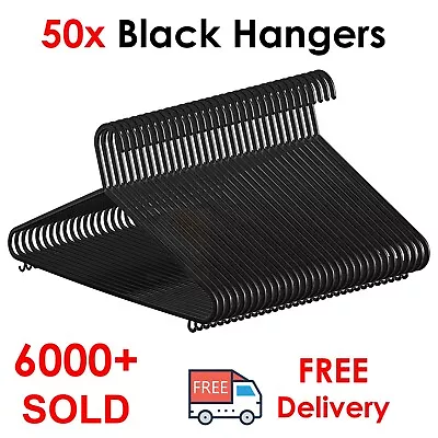 50 X Adult Black Coat Hangers Hanger CoatHanger Strong Plastic Clothes Trousers • £7.30