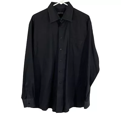 Jones New York Mens Black Long Sleeves Regular Fit Button Up Shirt Size 17 34-35 • $10.99