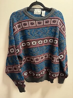 Vintage Sears Robuck Knit Long Sleeve Pullover Aztec Print Sweater Men's Size L • $14.71