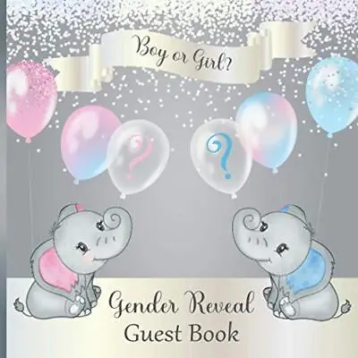 Boy Or Girl? Gender Reveal Guest Book Cute Gray Elephant Guestbook For Party ... • £12.25