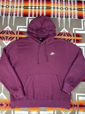 Nike Club Fleece Hoodie Sweatshirt Mens Sz L Maroon Burgandy Red • $19.88