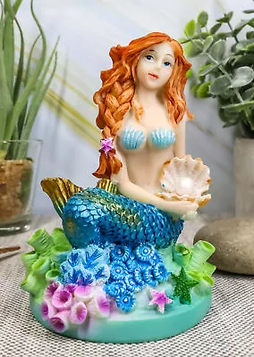 Colorful Ocean Mermaid Mergirl Ariel With Pearl Shell Sitting On Corals Figurine • $20.49