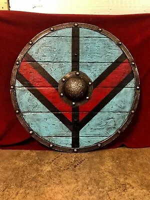 £119.84 • Buy Medieval Larp Warrior Wood & Steel Viking Round Shield Armor Templar Shield.