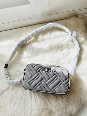 NWT Michael Kors Peyton Quilting Small Camera Zip Crossbody Bag Pearl Grey $368 • $129