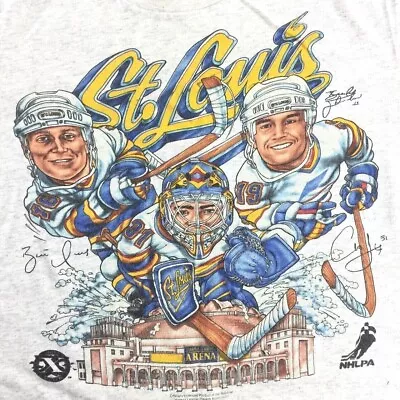 Vintage 90s Nhl St Louis Blues Big Head Caricature T-shirt White For Mens All Si • $19.59