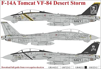1:48 Decal F-14A Tomcat VF-84 Desert Storm (FFA Film)  UpRise Decals UR48212 • $21.60