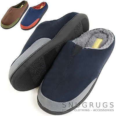 Mens Microsuede Slip On Mules / Slippers With Warm Micro Fleece Lining • £12.95