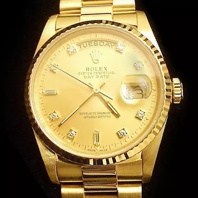 Mens Rolex Solid 18k Gold Day-Date President Watch FACTORY Diamond Dial 18238 • $18399.98