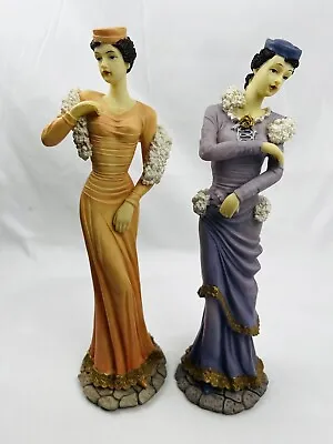 2 Vtg Shapely Lady Figurines W/ Boas Dresses & Pill Box Hats Fashion 11  • $10.09