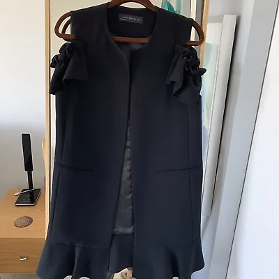 Zara Black Sleeveless Ruffle Blazer Vest Sz S Elegant Fashionable • $18