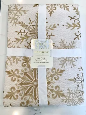 Cynthia Rowley Ivory Gold Beige Snowflake 60x84'' Tablecloth Oblong New • $24.99