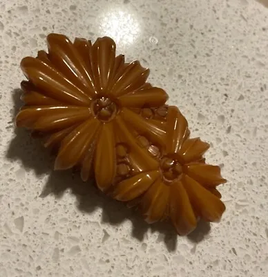 Vintage Dark Honey Coloured Bakelite Flower Buckle • $50