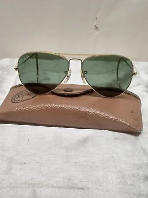 Authentic & Vintage 70s B&L Ray Ban Aviator Green Lens Sunglasses With Case! • $119.92