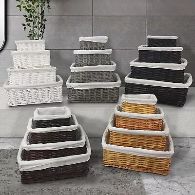 4 Wicker Basket Storage Gift Bedroom Storage Makeup Jewelry Linen Display Hamper • £19.99