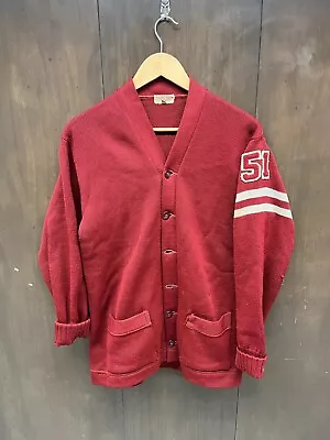 Vintage 1940s  Red Cardigan Letterman Varsity Sweater Size 44 Sporting Goods USA • $29