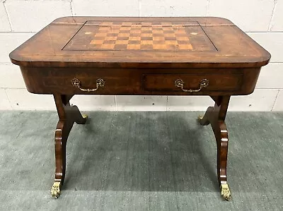 Maitland-Smith Regency Style Burl Wood Game Table; Checkers Chess Backgammon • $2995