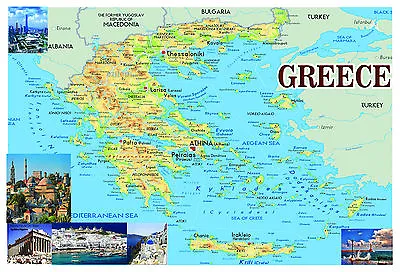 GREECE Map Poster Wall Chart - A3 Size - Educational- Teaching - School Type • £4.54