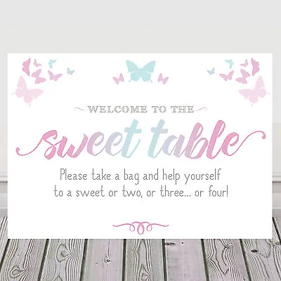 Butterfly Sweet Table Candy Cart Buffet Sign Pastel & Bold Colours 3FOR2 (OM5) • £4.40